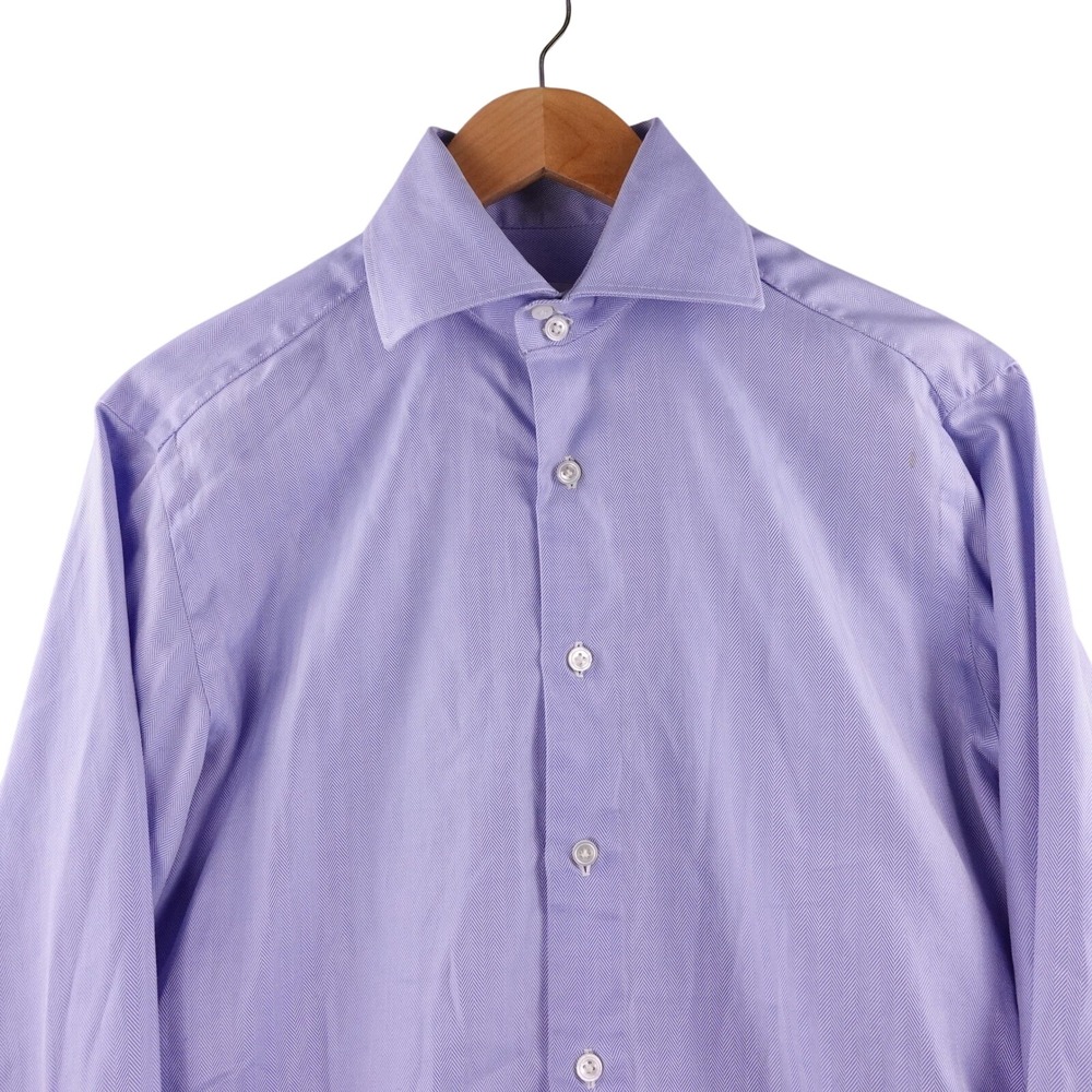 Domenico Vacca Mens Italian Dress Shirt Blue Herringbone 15.5-39 Italy